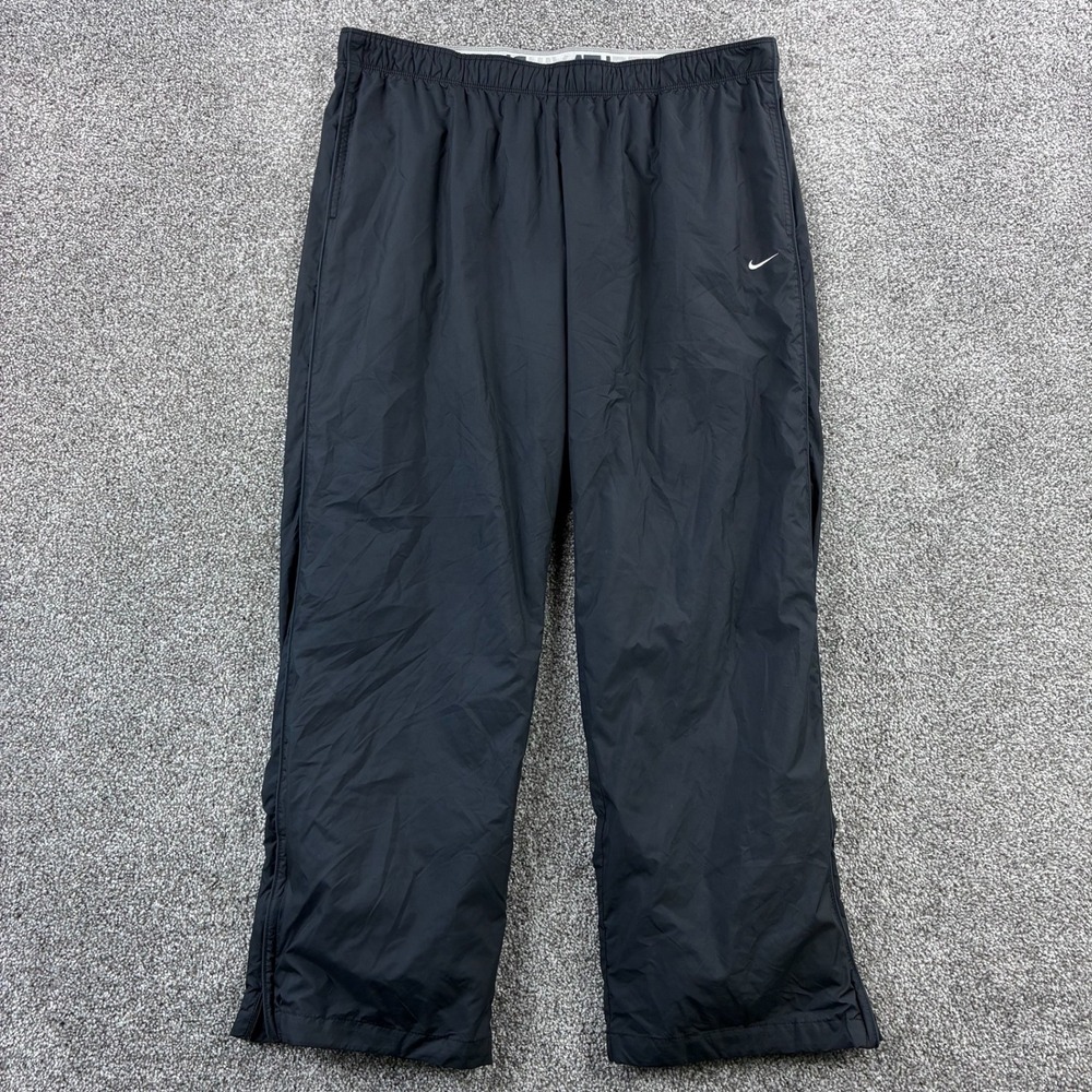 Vintage Y2k‎ Nike Track Pants Mens XL Black White Swoosh Swishy Baggy Wide Leg